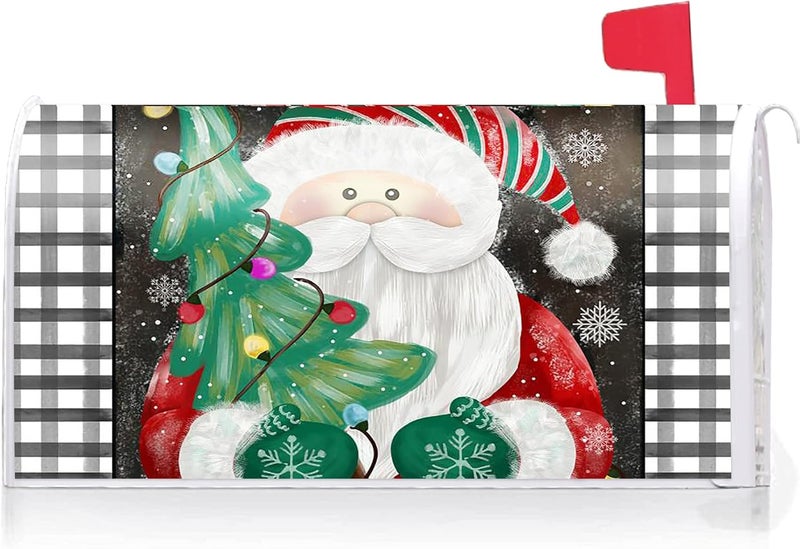 Texupday Christmas Santa Claus Decoration Mailbox Cover with Magnetic Strip Winter Christmas Tree Mailbox Wraps Post Letter Box Cover Standard Size 21" X 18" for Garden Outdoor Yard Decor - Image 1